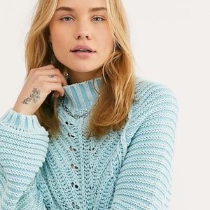 Free People Light Blue Cozy Cowl Turtleneck Sweater